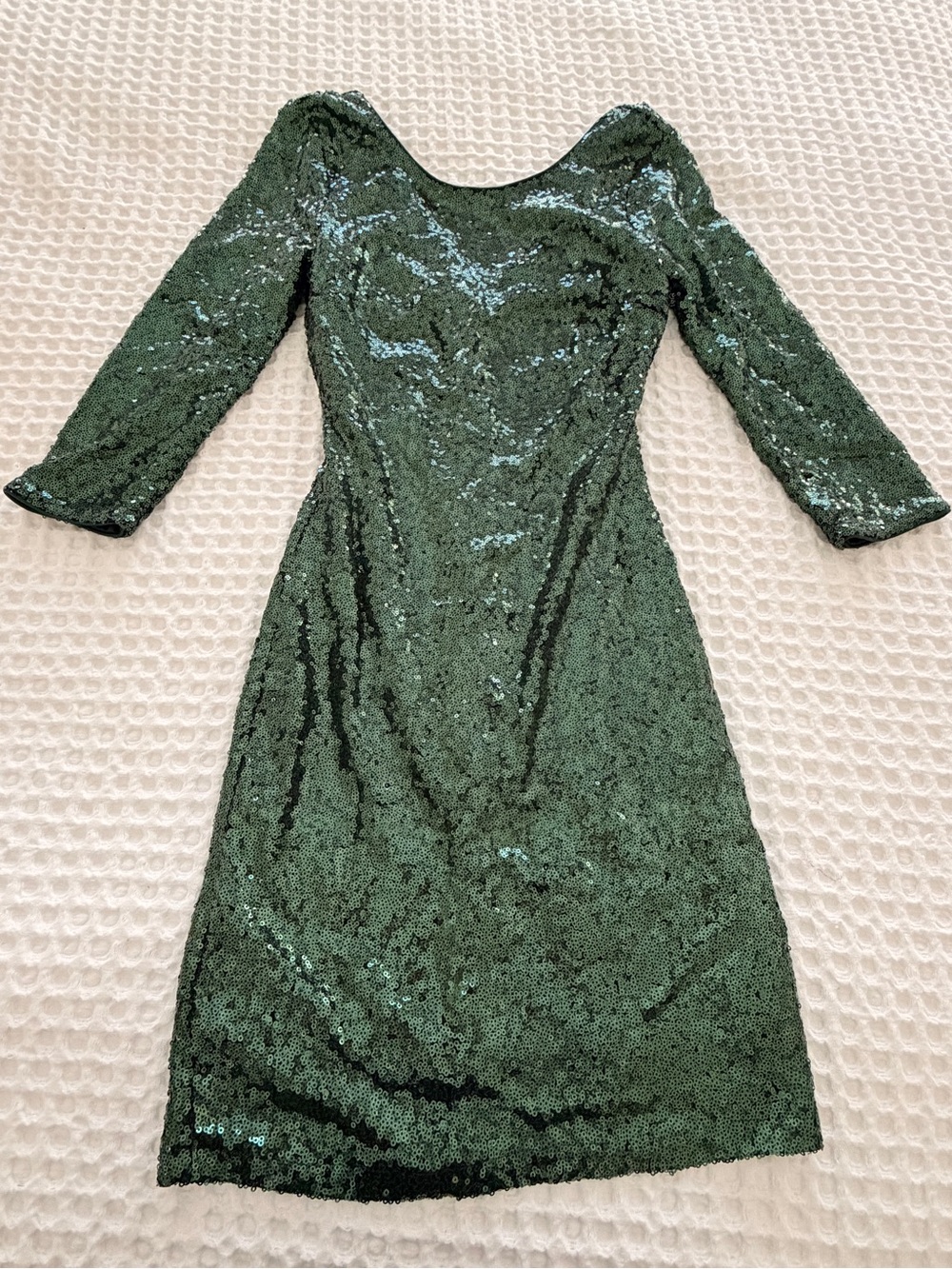 Lulu's Dark Green Sequin Long Sleeve Midi Dress
